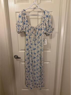 Miss Selfridge Cream Maxi Dress with Blue Floral Pattern